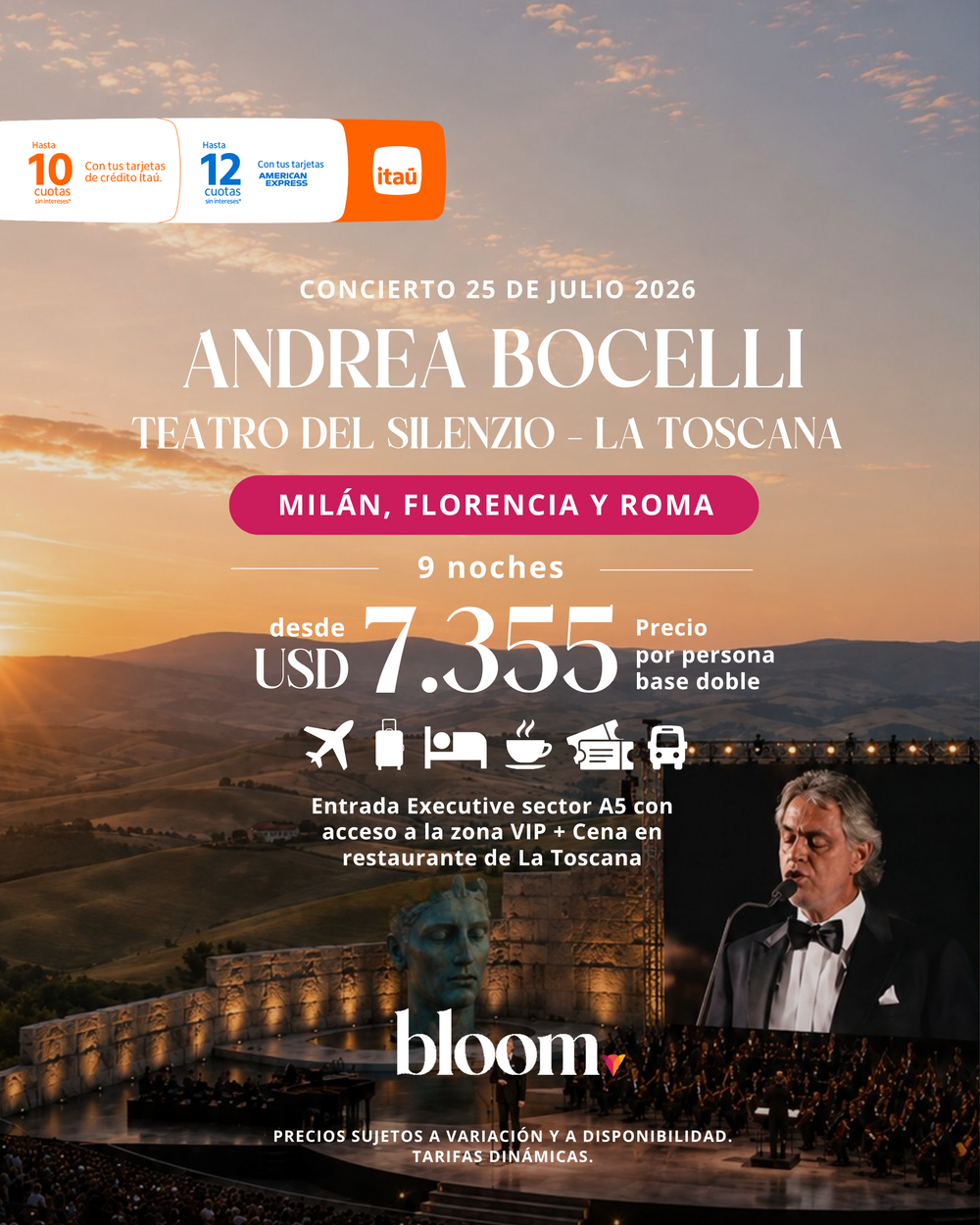 Andrea Bocelli - 9 noches - Julio 2026
